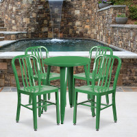 Flash Furniture CH-51080TH-4-18VRT-GN-GG 24" Round Metal Table Set with Back Chairs in Green